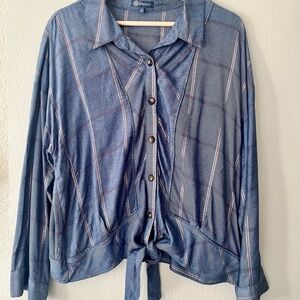 Democracy Women's Dark Blue Blouse with tie at the waist